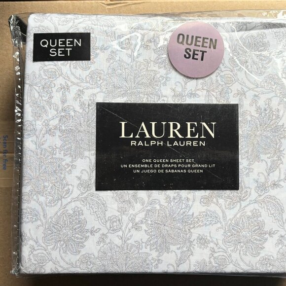 Ralph Lauren Gray Floral Toile Queen Size Cotton Sheet Set Light Gray Floral - Picture 1 of 6